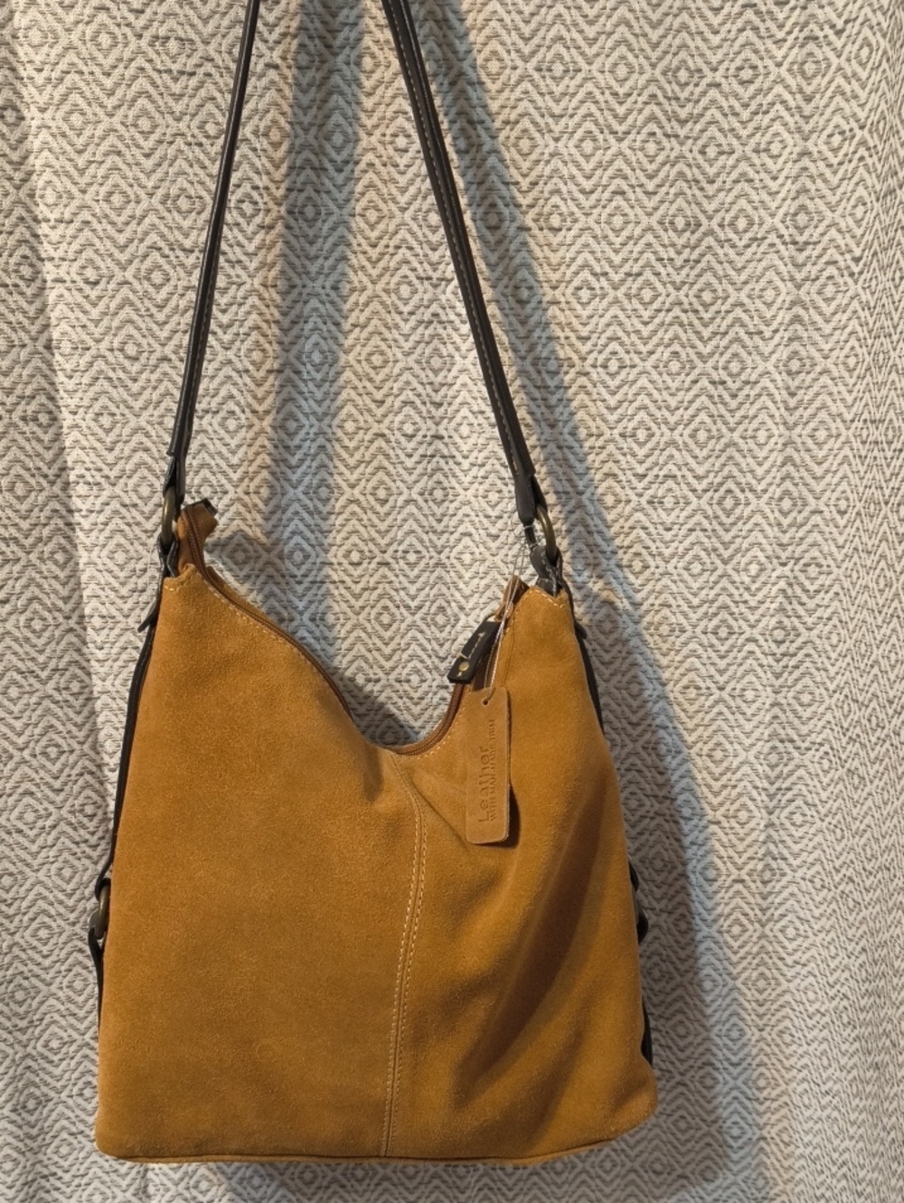 Apt. 9 Mustard Suede Hobo Shoulder Bag with Dark Brown Strap
